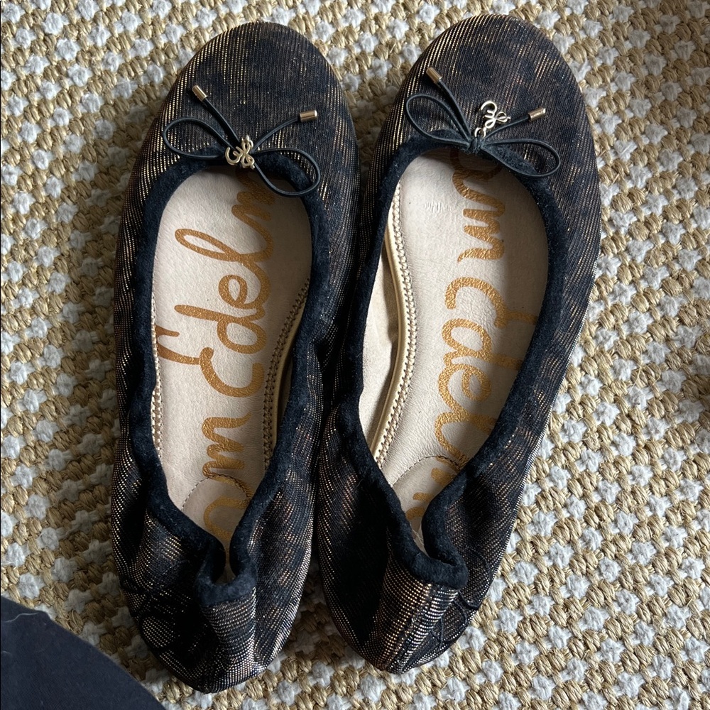 Sam Edelman Black Flats with Subtle Gold Sheen